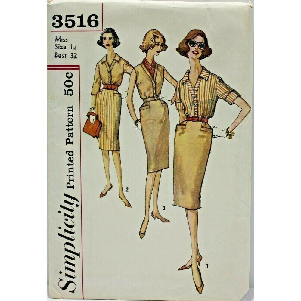 Vintage 1960s Simplicity Sewing Pattern 3516 Misses Skirt Blouse Size 12 32B